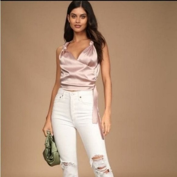 Lulu's Satin Knot Shoulder Tank Top Medium M Dusty Rose - Picture 2 of 7